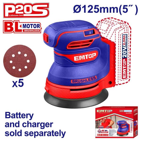 Ponceuse orbitale sans fil 125mm EMTOP ELROS2002