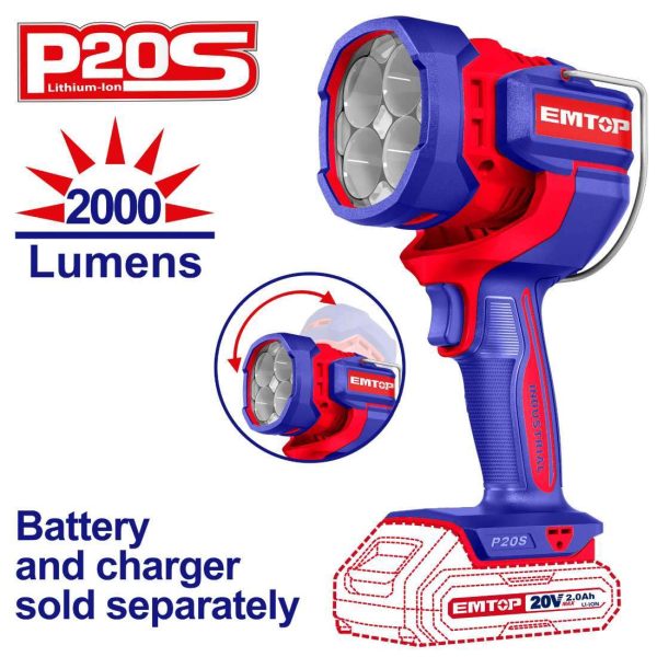 Lampe de travail industrielle sur batterie 2000 lumens EMTOP ELWLI2088